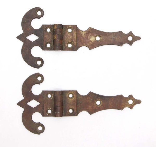 Ice Box Hardware - Pair of Antique 8.75 in. Gothic Bronze Ice Box Door Hinges