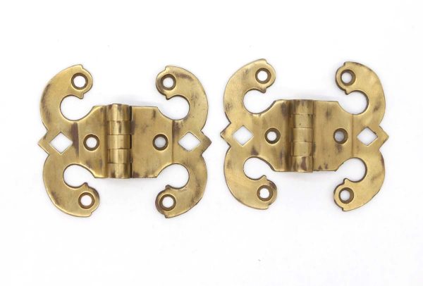 Ice Box Hardware - Pair of Vintage Polished Brass Ice Box Door Hinges