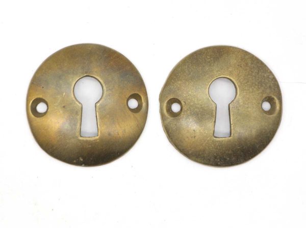 Keyhole Covers - Pair of Vintage 1.5 in. Brass Round Door Keyhole Cover Plates