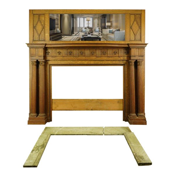 Mantels - Antique Victorian Dark Wood Mantel with Marble Surround