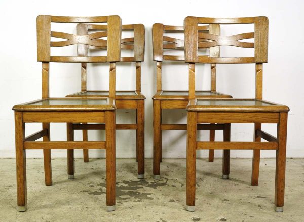 Seating - Set of Vintage European Wood Dining Chairs with Green Seat