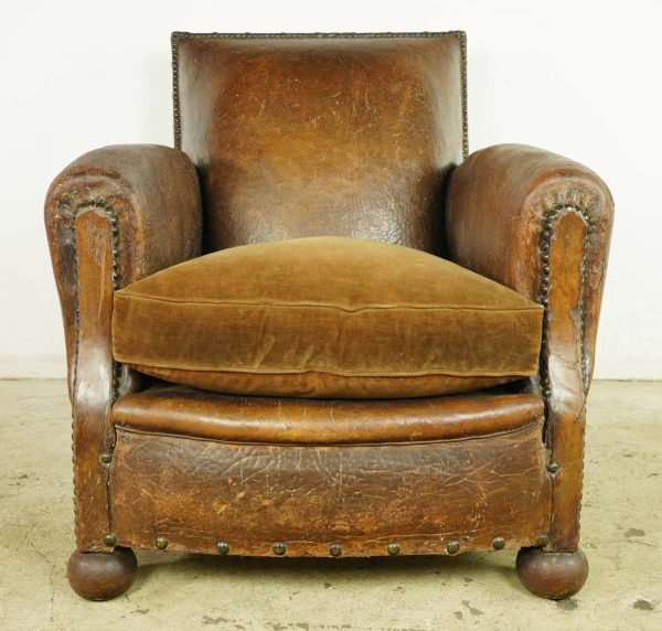 Seating - Vintage European Studded Back Leather Club Chair with Ball Feet