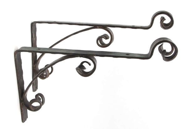 Shelf & Sign Brackets - Pair of Vintage Arts & Crafts Wrought Iron Curls Shelf Brackets