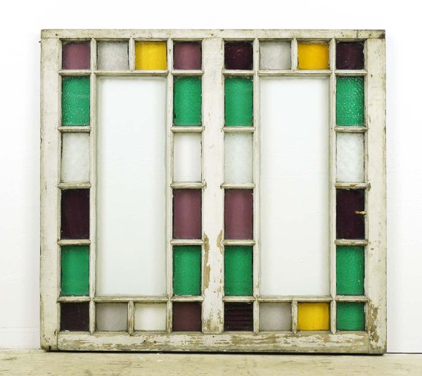 Stained Glass - Antique Queen Anne Stained Glass Window 36.375 x 34.125 in.