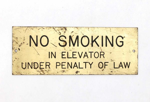 Vintage Signs - Reclaimed Brass No Smoking Elevator Sign