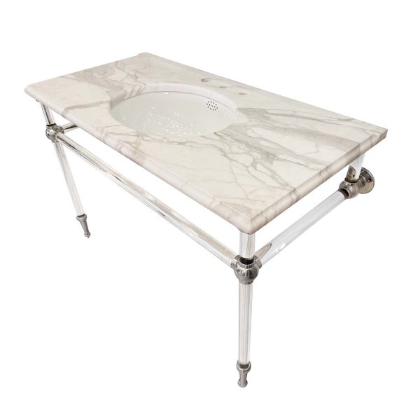 Bathroom - Reclaimed 48 in. White Marble Console Bathroom Sink