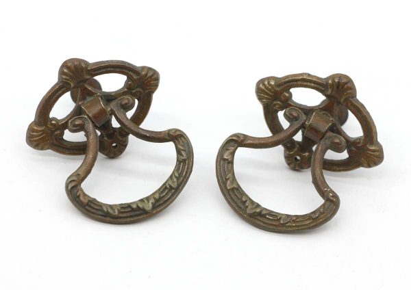 Cabinet & Furniture Pulls - Pair of 2.25 in. Art Deco Drop Ring Brass Drawer Pulls