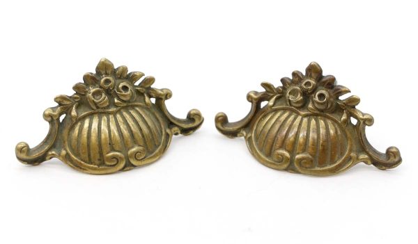 Cabinet & Furniture Pulls - Pair of 3 in. Victorian Brass Floral Cup Bin Pulls