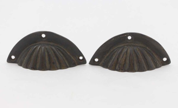 Cabinet & Furniture Pulls - Pair of Antique 3 in. Scallop Cast Iron Bin Drawer Pulls