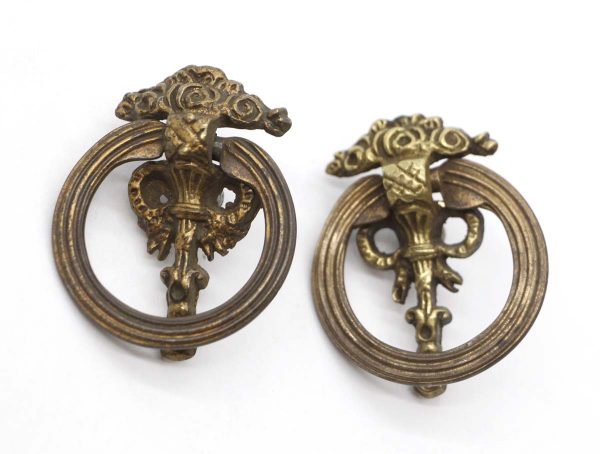 Cabinet & Furniture Pulls - Pair of Brass & Steel Victorian Drop Drawer Pulls