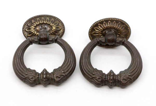 Cabinet & Furniture Pulls - Pair of Vintage 2.75 in. Victorian Brass Ring Furniture Pulls