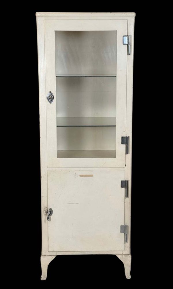 Cabinets - 1930s White Metal Glass Shelves Medical Cabinet