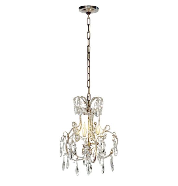 Chandeliers - Antique French Crystal 3 Light Chandelier with Floret Details