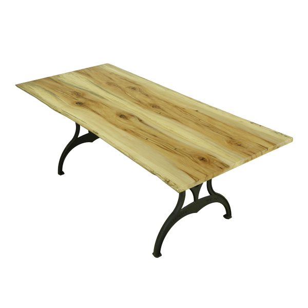 Farm Tables - Handcrafted 7 ft Sycamore Live Edge Cast Iron Brooklyn Legs Dining Table