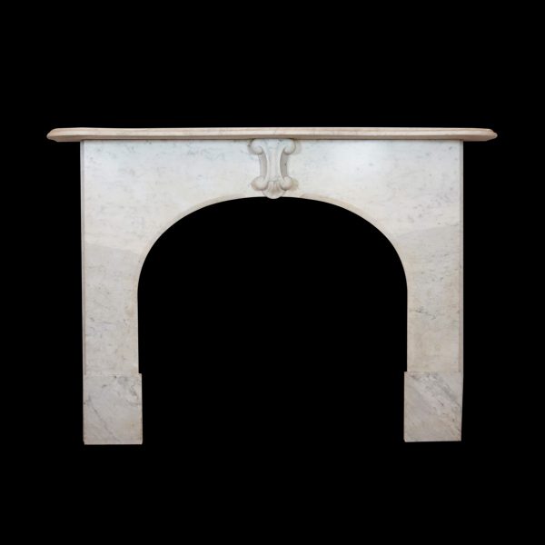 Marble Mantel - Antique Victorian White Marble Arched Fireplace Mantel