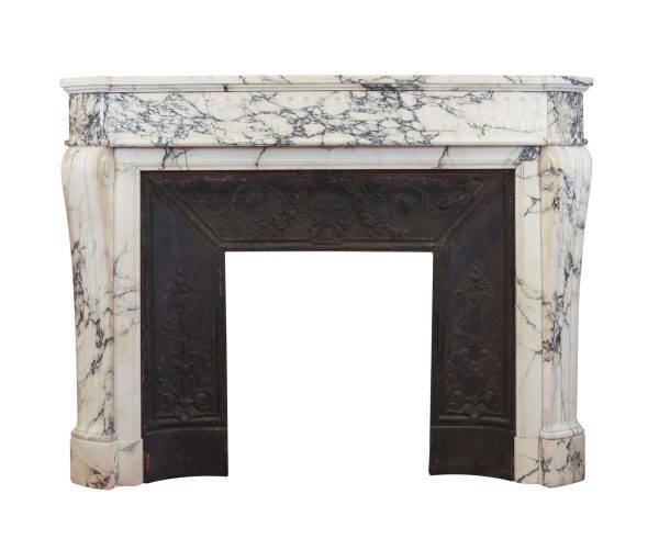 Marble Mantel - Louis XVI White & Gray Veined Marble Fireplace Mantel