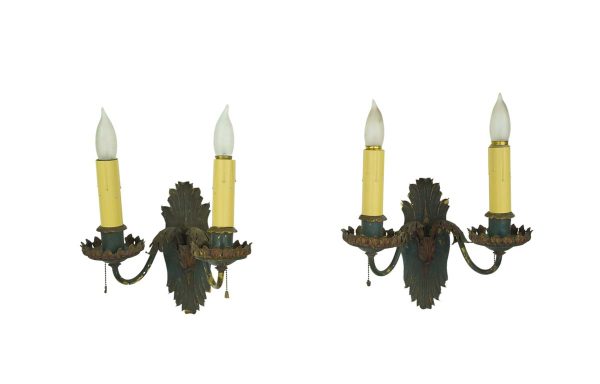 Sconces & Wall Lighting - Pair of Antique French Brass 2 Arm Wall Sconces