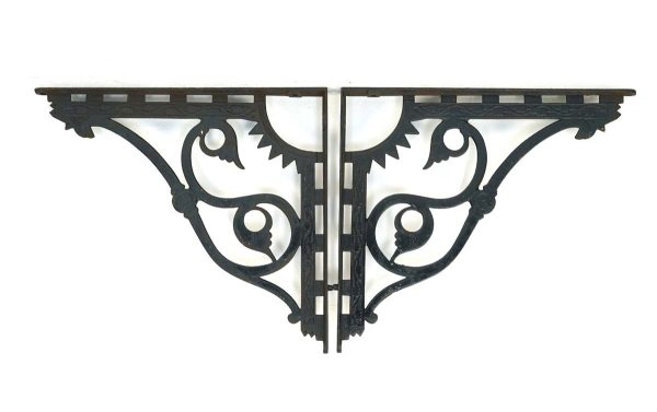 Shelf & Sign Brackets - Pair of 17.625 in. Antique Eastlake Black Wrought Iron Wall Brackets